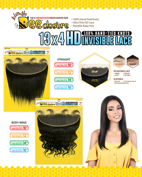 BUNDLE BEE 13"x4" HD INVISIBLE LACE CLOSURE BODY WAVE